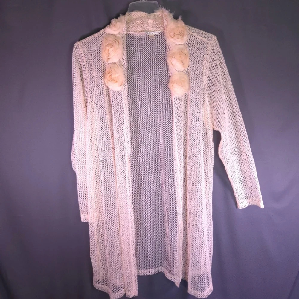 Krazy Kat Mesh Duster Cardigan Rose Neckline Peach/Pink‎ Size XXL Fairycore